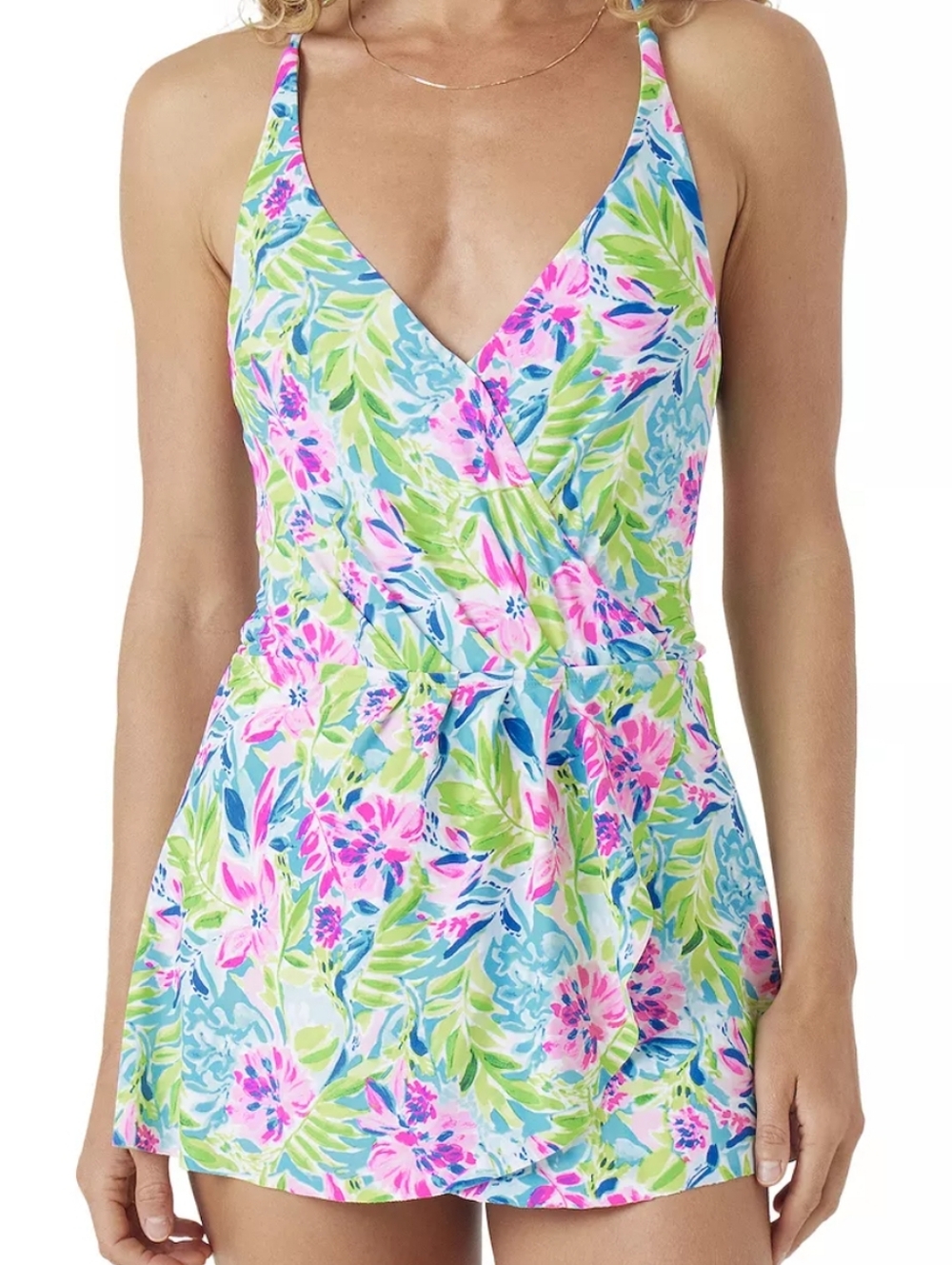 Floral Wrap-Front Swimdress in Multicolor